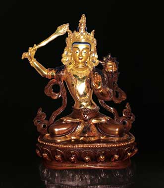 MANJUSHRI, Feuervergoldung, 16 cm