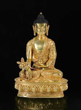 MEDIZIN-BUDDHA mit GRAVUR, Feuervergoldung